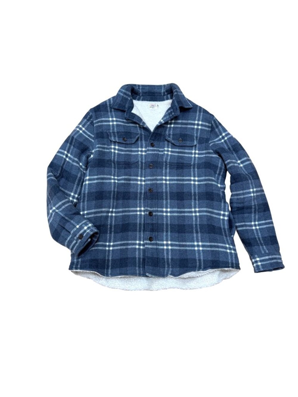 Faherty Men's Shirt Jacket XL Blue Plaid Range Fleece Lined Wool Blend Button Up